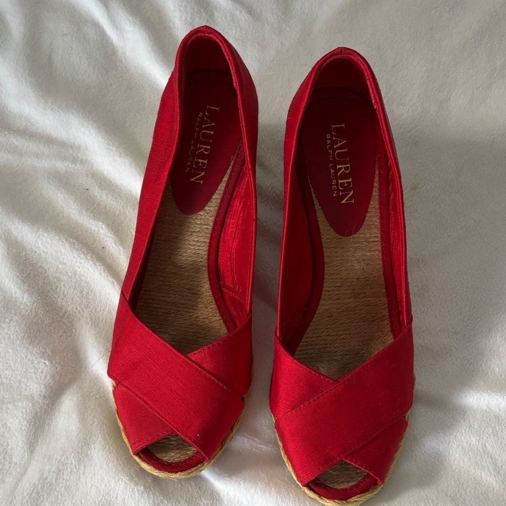 Lauren Ralph Lauren Red Espadrille Wedges - Picture 1 of 8